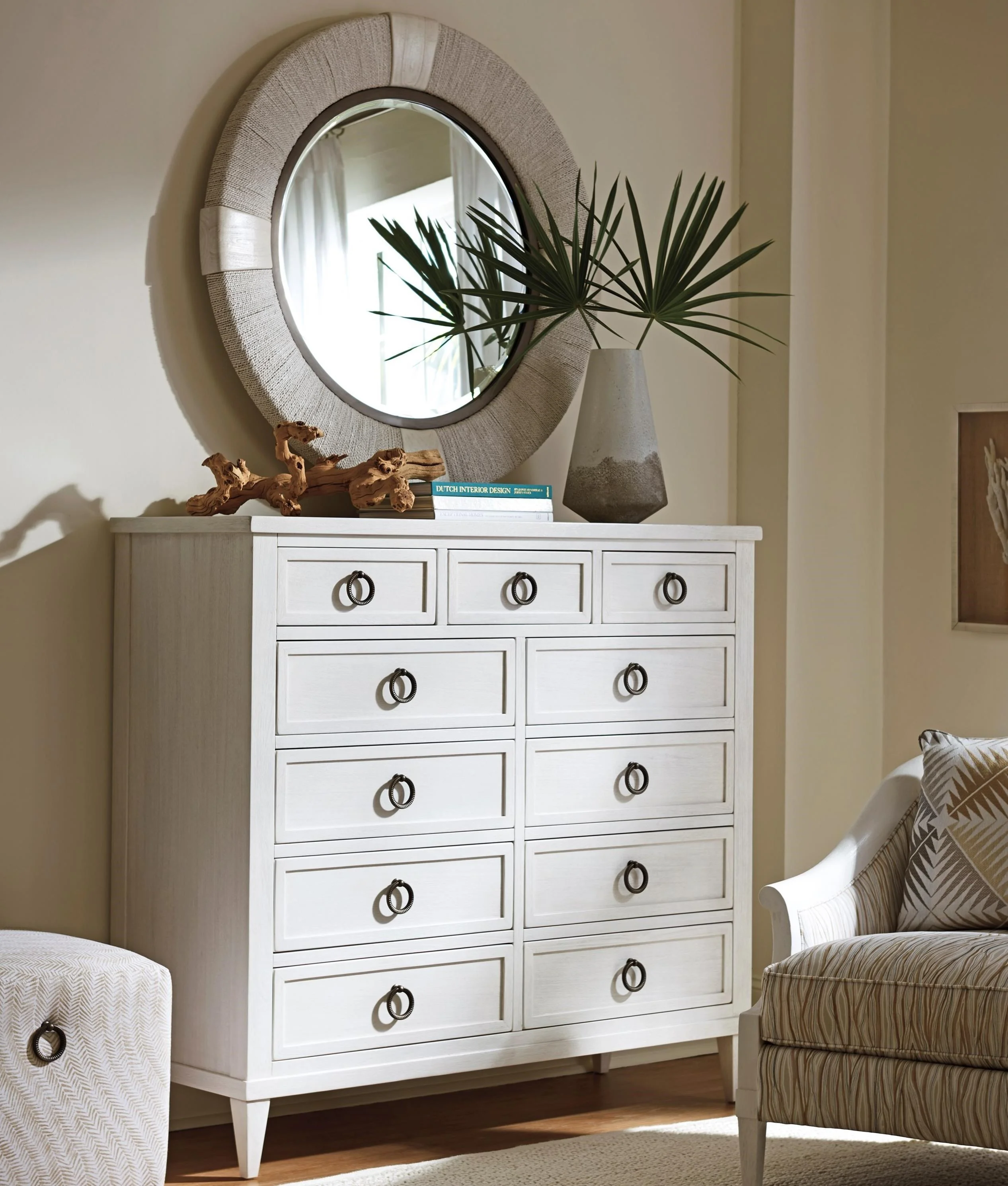 Tommy Bahama Home Ocean Breeze 570-329x1+570-201x1 Pinecrest 11-Drawer  Dresser & Seacroft Round Mirror Set | Esprit Decor Home Furnishings |  Dresser + Mirror Combo