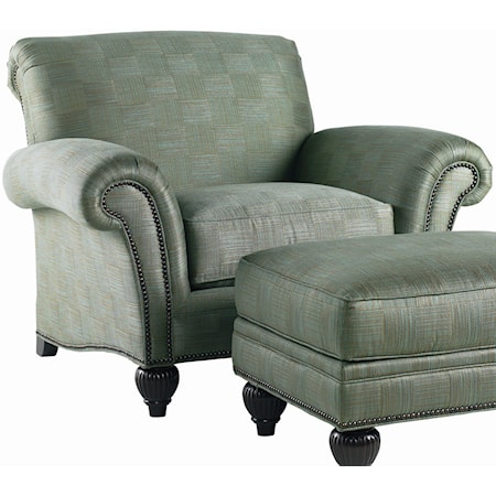 Upholstered Edgewater Chair with Rolled Arms & Nailhead Trim