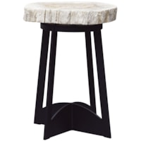 End Table with Petrified Wood Top and Black Metal Base