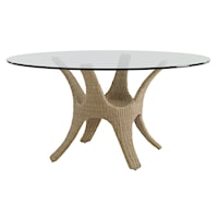 Round Outdoor Dining Table with Glass Top and Wicker Base