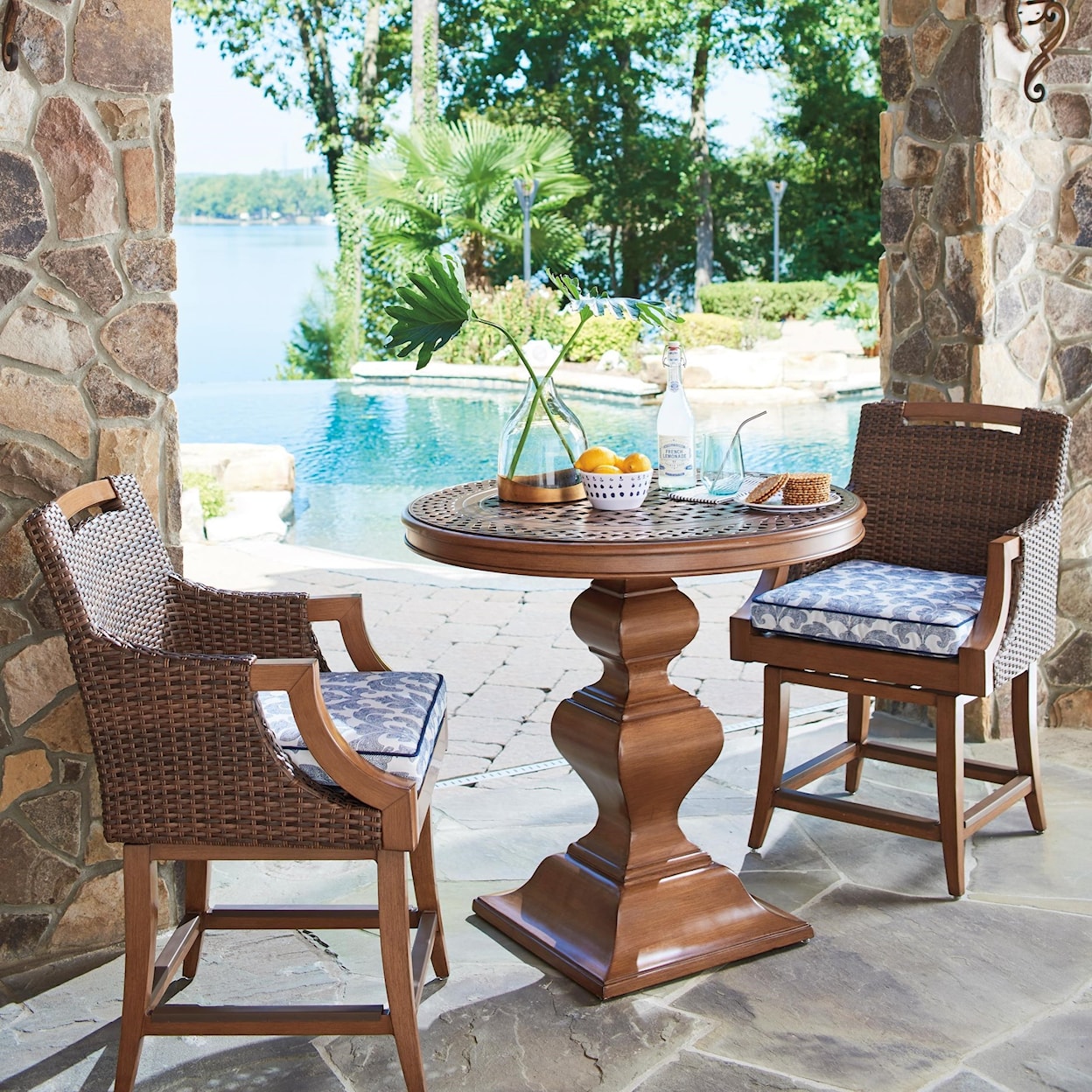 Tommy Bahama Outdoor Living Harbor Isle 3-Piece Outdoor Bistro Set w/ Counter Stools
