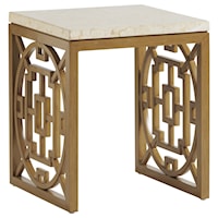 Boho Outdoor Rectangular End Table with Stone Top