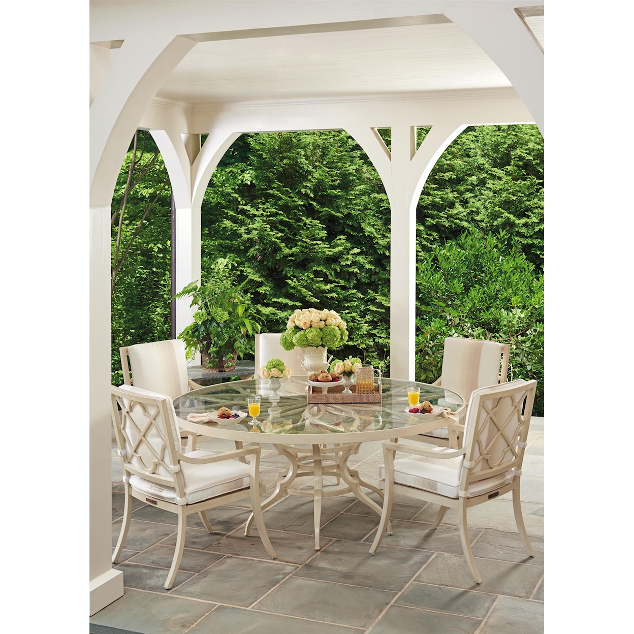 Tommy Bahama Outdoor Living Misty Garden Round Dining Table w/ Glass Top