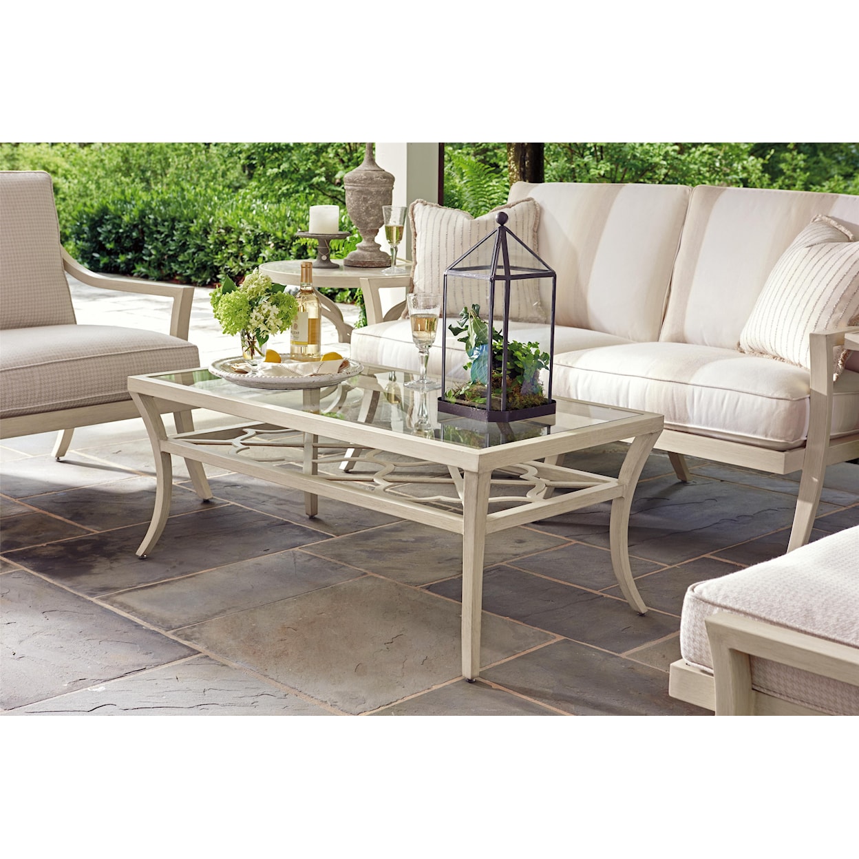 Tommy Bahama Outdoor Living Misty Garden Rectangular Cocktail Table with Inset Glass