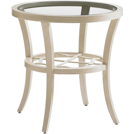 Round End Table with Inset Glass Top