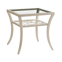 Outdoor Square End Table with Glass Top and Quatrefoil Design