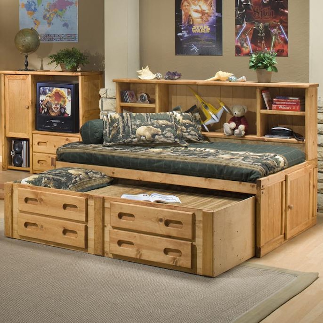 Trendwood    Twin Cheyenne Bookcase Bed with Trundle