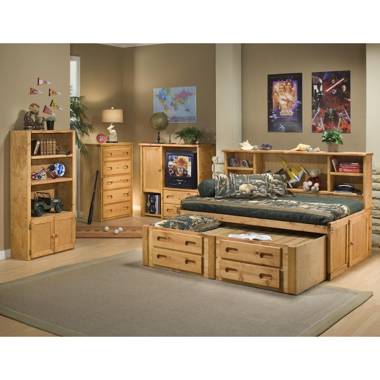 Trendwood    Twin Cheyenne Bookcase Bed with Trundle