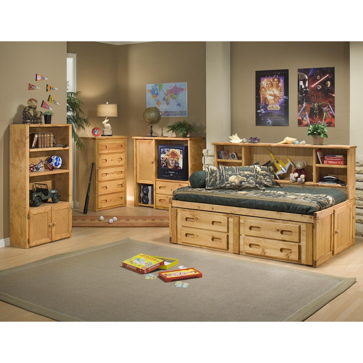 Trendwood Bunkhouse Twin Cheyenne Bookcase Bed with Trundle