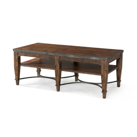 Ginkgo Cocktail Table with Shelf and Decorative Bottom