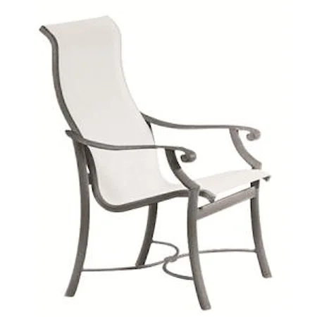 Outdoor High Back Dining Chair with Scroll Arms