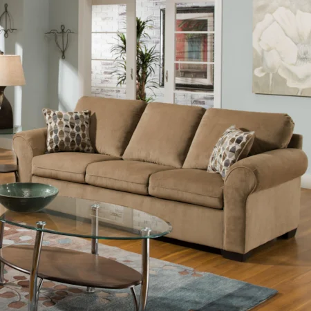 Casual Sofa with Rolled Arms and Welt Cord Trim