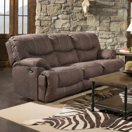 Casual Double Power Reclining Sofa with Drop Down Table