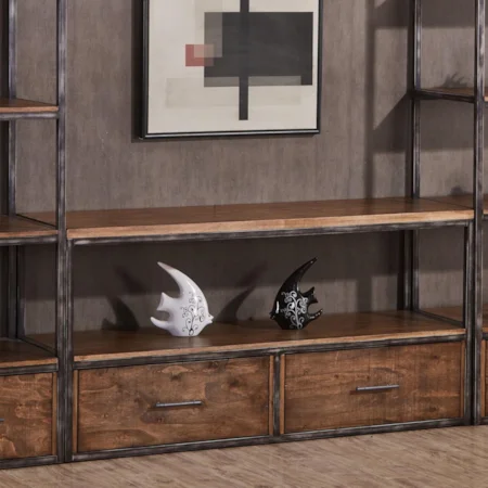 Contemporary Industrial TV Console with Distressed Finish