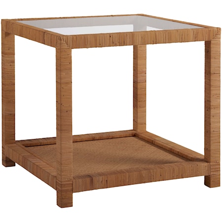 Coastal End Table with Glass Top