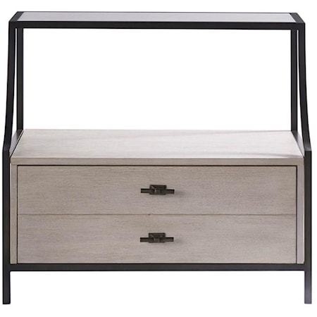 Transitional Stone Top Nightstand with Matte Black Metal Frame