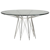 Contemporary Round Dining Table with Glass Top & Stainless Steel Metal Base