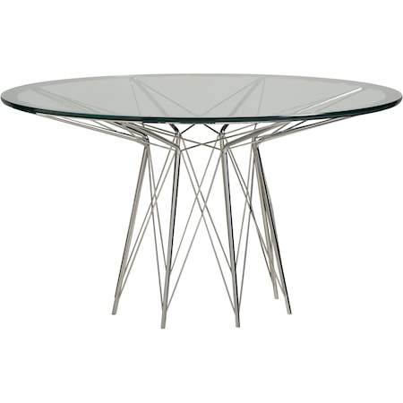 Contemporary Round Dining Table with Glass Top & Stainless Steel Metal Base