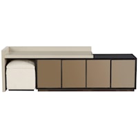 Heath Entertainment Console with Bronze Mirror Doors, Adjustable Shelves, and Accent Stool