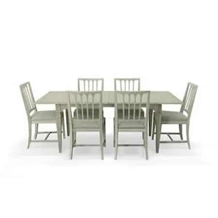 Rectangular Dining Table with 6 Slat Back Side Chairs in Dover White