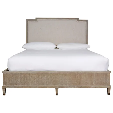 Transitional California King Bed with Upholstered Headboard