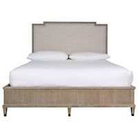 Transitional California King Bed with Upholstered Headboard