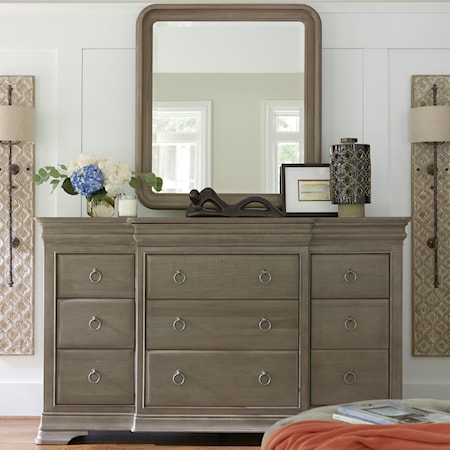 Dresser & Mirror Set with Ring Pull Hardware