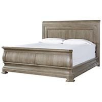 Transitional Queen Sleigh Bed with Paneled Headboard