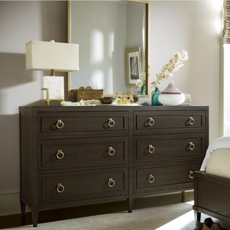 6 Drawer Dresser and Mirror Combo with Jewelry Tray