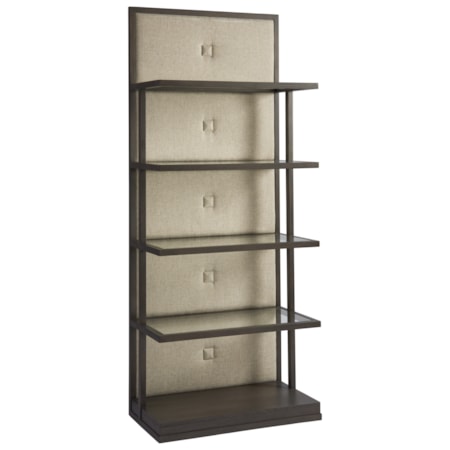 Button Back Etagere with Framed Glass Shelves