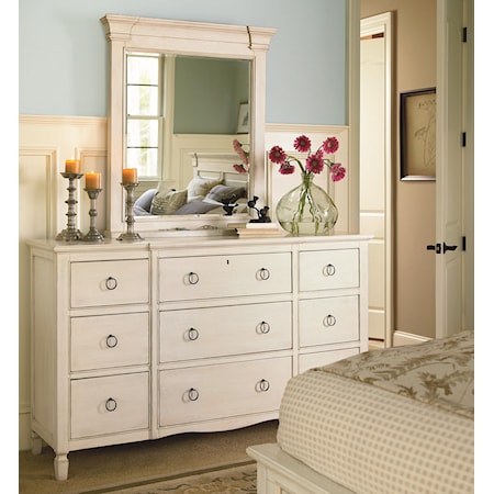 9 Drawer Dresser with Vertical Panel Mirror