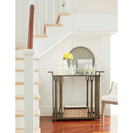 Mid-Century Modern Mobile Tea Cart with Antique Mirror Shelves