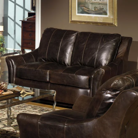 Contemporary Leather Loveseat with Flair Tapered Arms