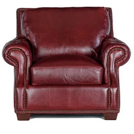 Traditional Leather Chair with Nailheads and Tufted Arms