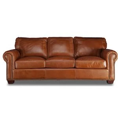 91" Leather Sofa with Nail Head Trim