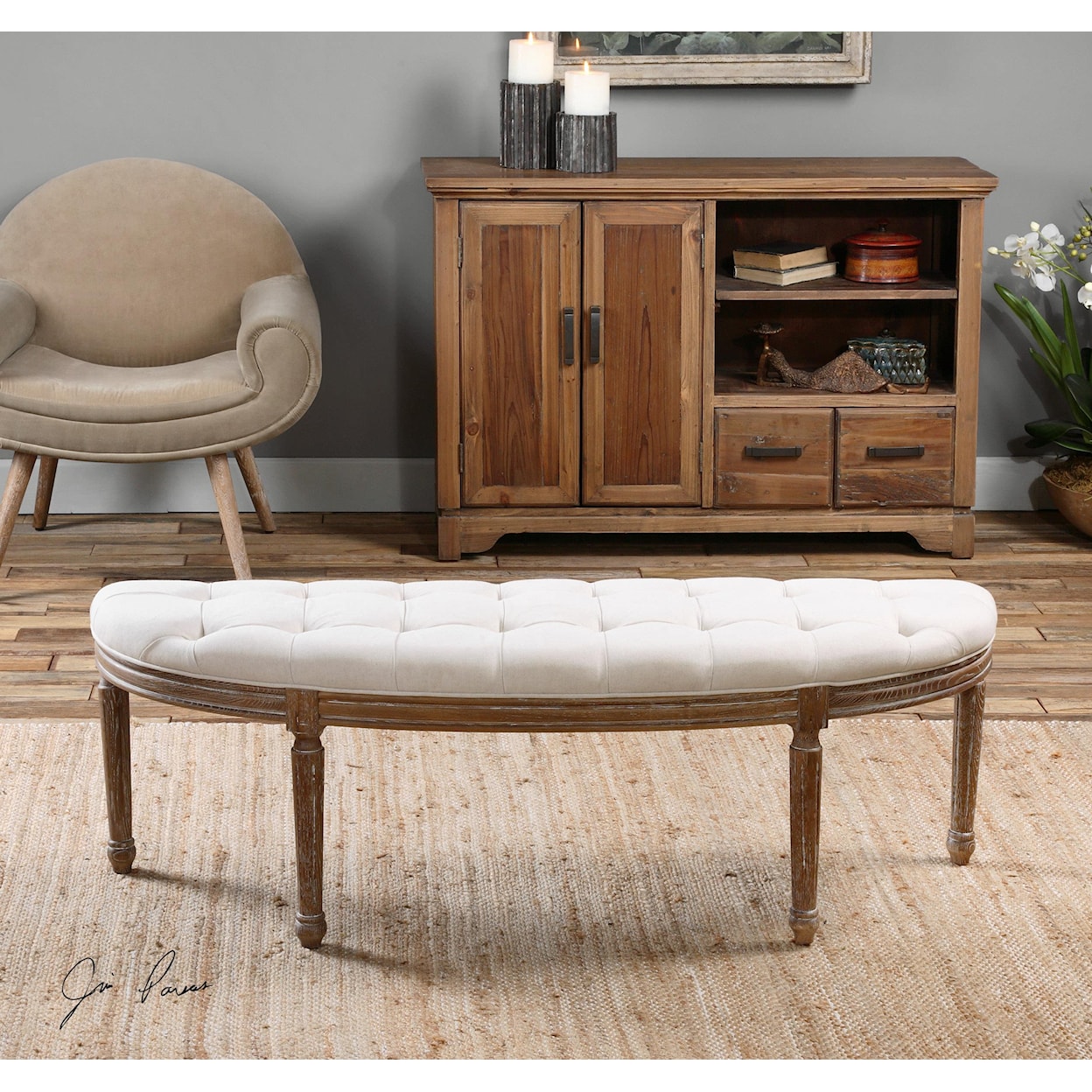 Uttermost Accent Furniture - Benches Leggett Tufted White Bench