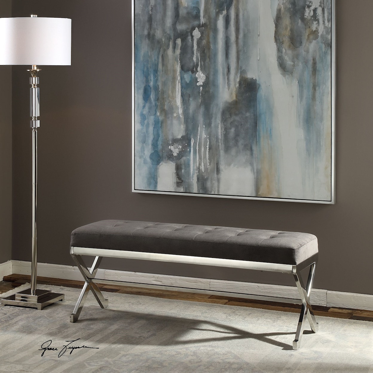 Uttermost Accent Furniture - Benches Bijou Gray Fabric Bench