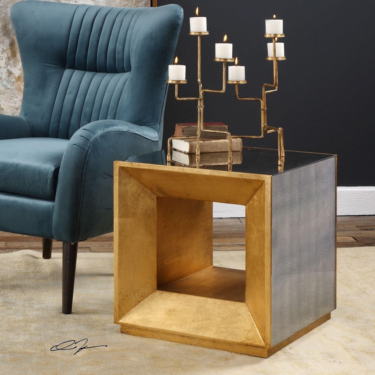 Uttermost Accent Furniture - Occasional Tables Flair Gold Cube Table