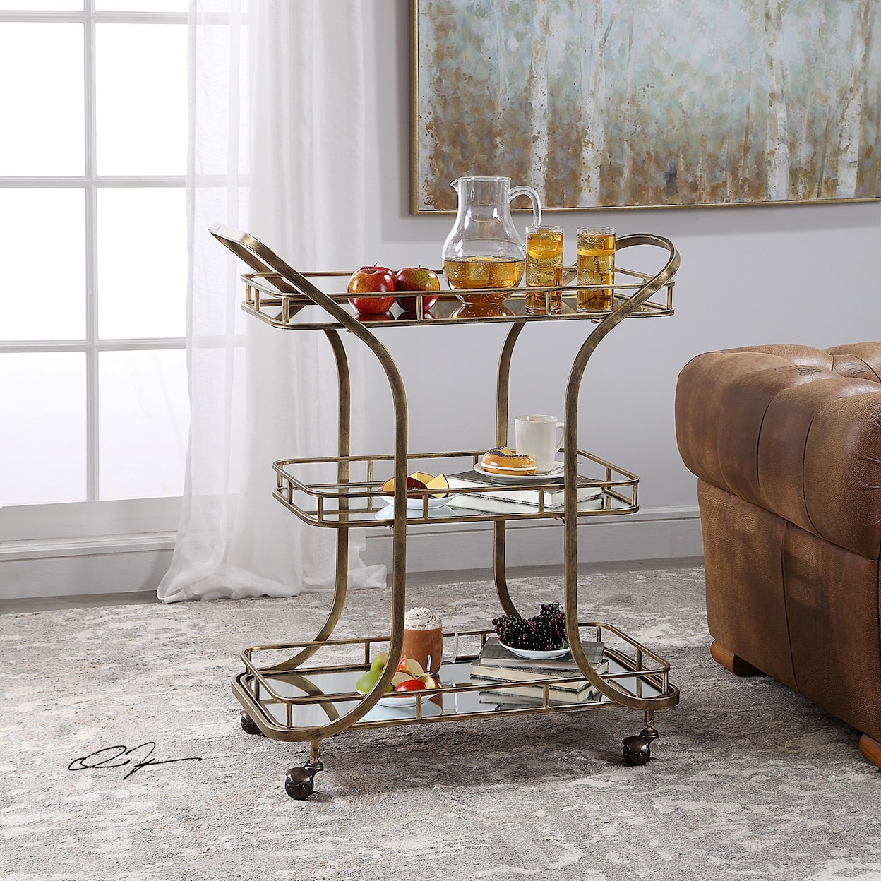 Uttermost Accent Furniture Stassi Gold Serving Cart