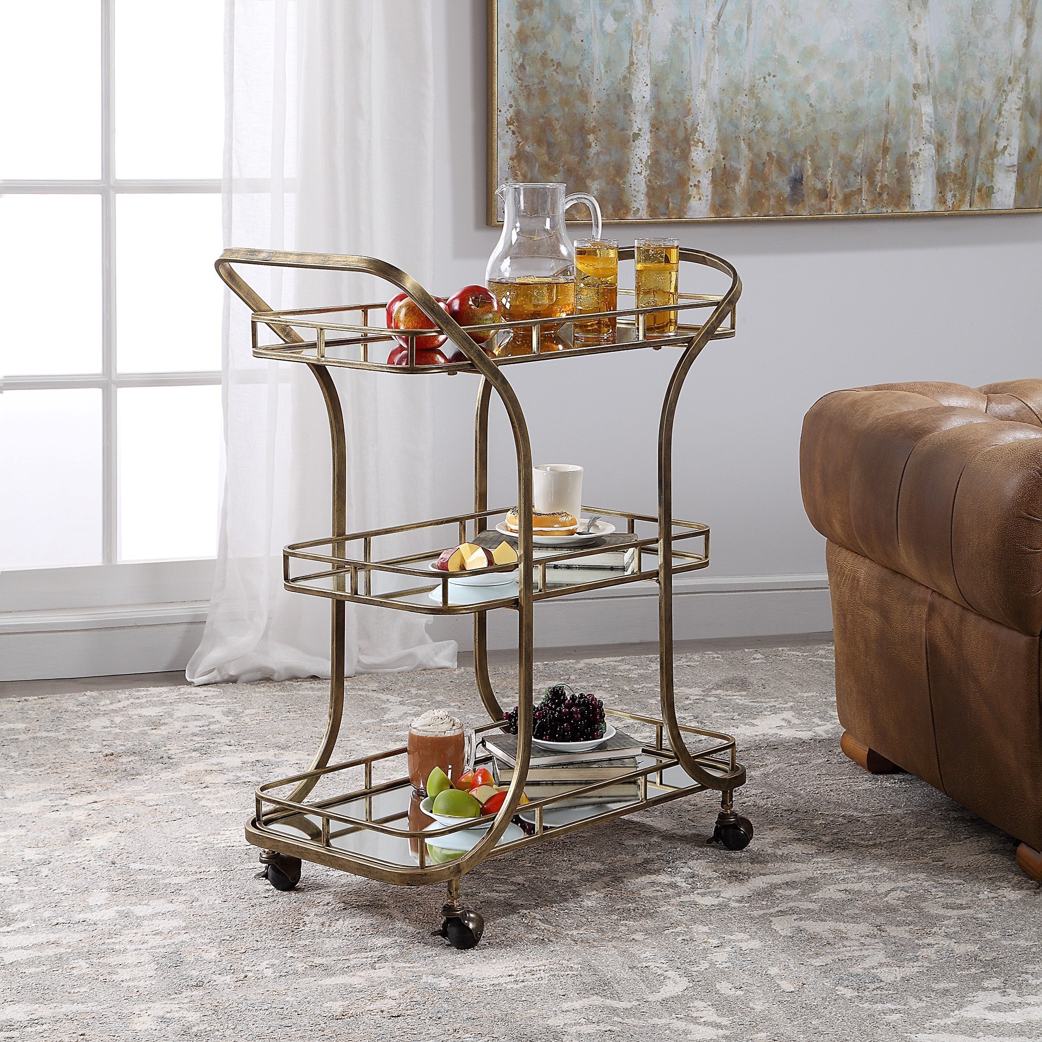Uttermost Accent Furniture Stassi Gold Serving Cart