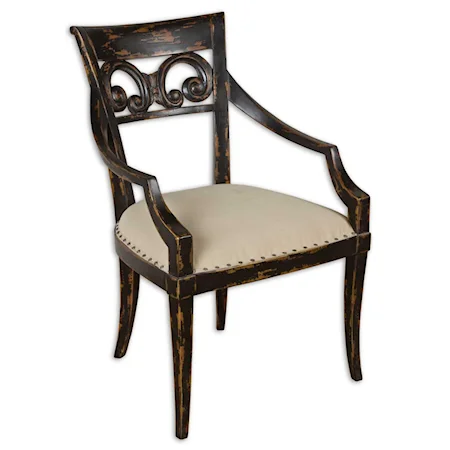 Francisco Jet Black Armchair with Hand Carved Details