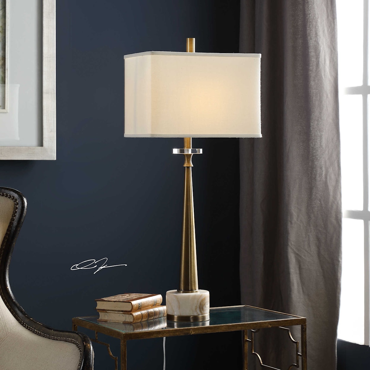 Uttermost Buffet Lamps Verner Tapered Brass Table Lamp