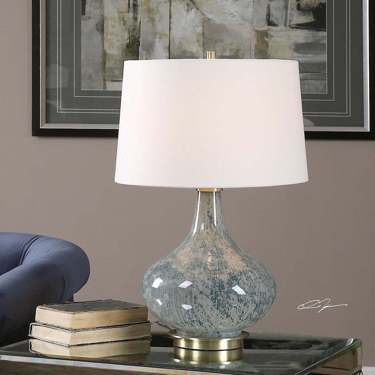 Uttermost Table Lamps Celinda Blue Gray Glass Lamp