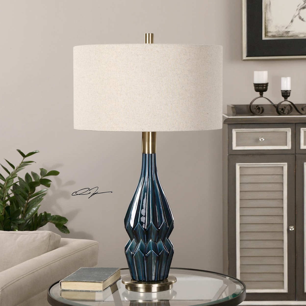 Uttermost Table Lamps Prussian Blue Ceramic Lamp