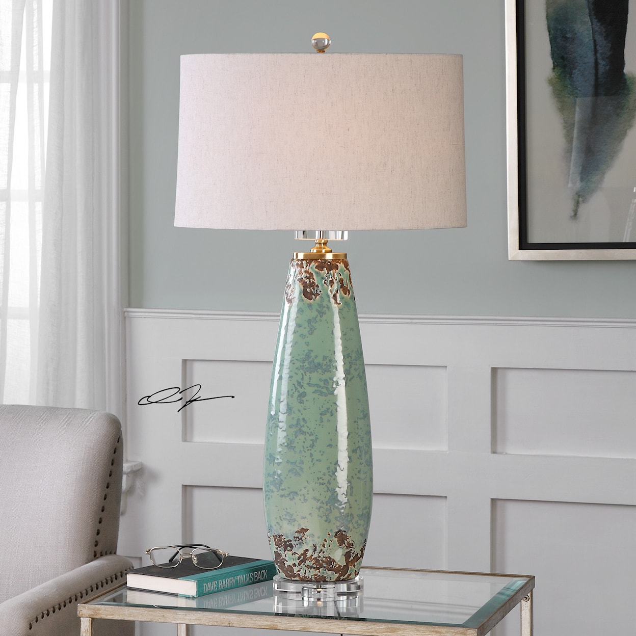 Uttermost Table Lamps Rovasenda Mint Green Table Lamp