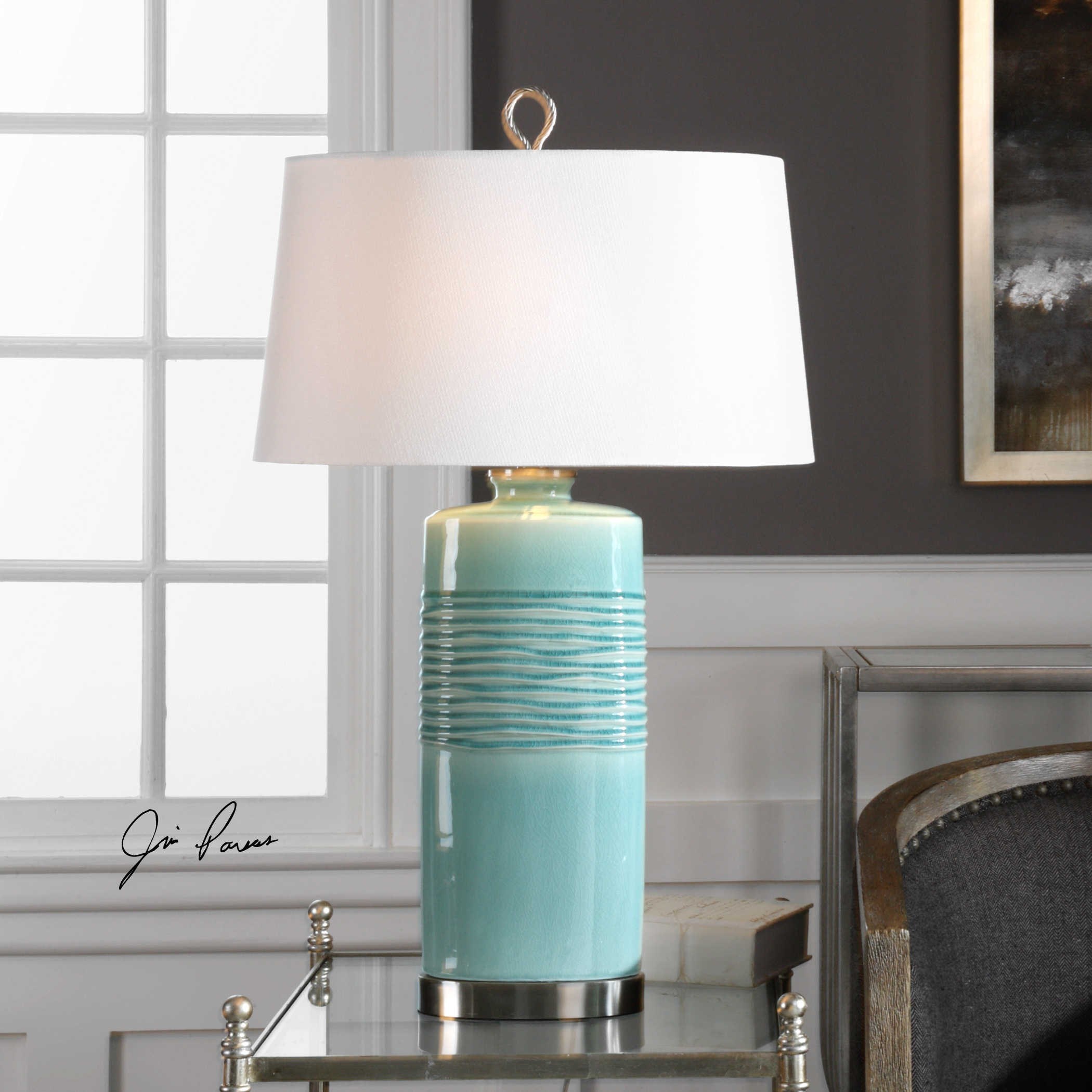 Uttermost Table Lamps Rila Distressed Teal Table Lamp