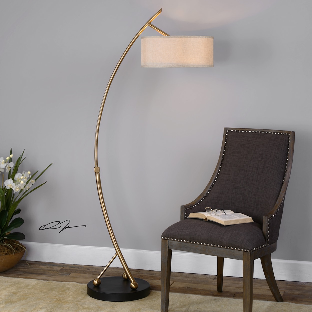 Uttermost Floor Lamps Vardar Curved Brass Floor Lamp