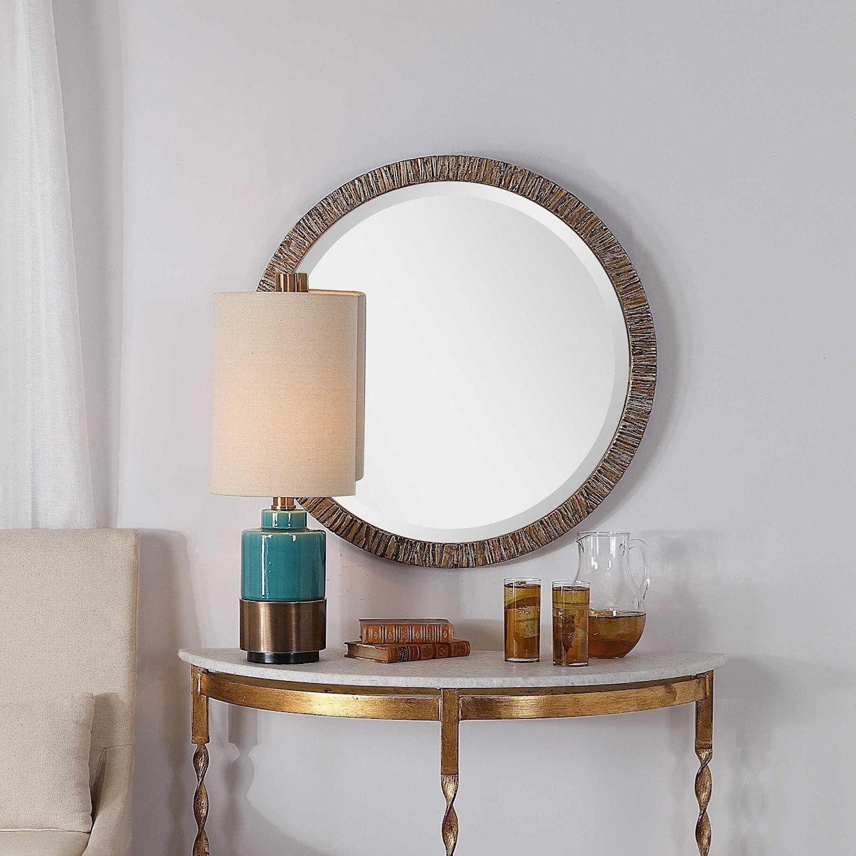 Uttermost Mirrors - Round Wayde Gold Bark Round Mirror