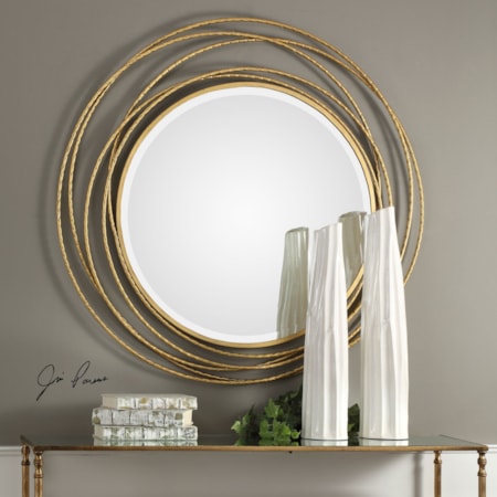 Whirlwind Gold Round Mirror