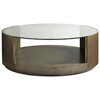 Transitional Round Wood Cocktail Table with Glass Top